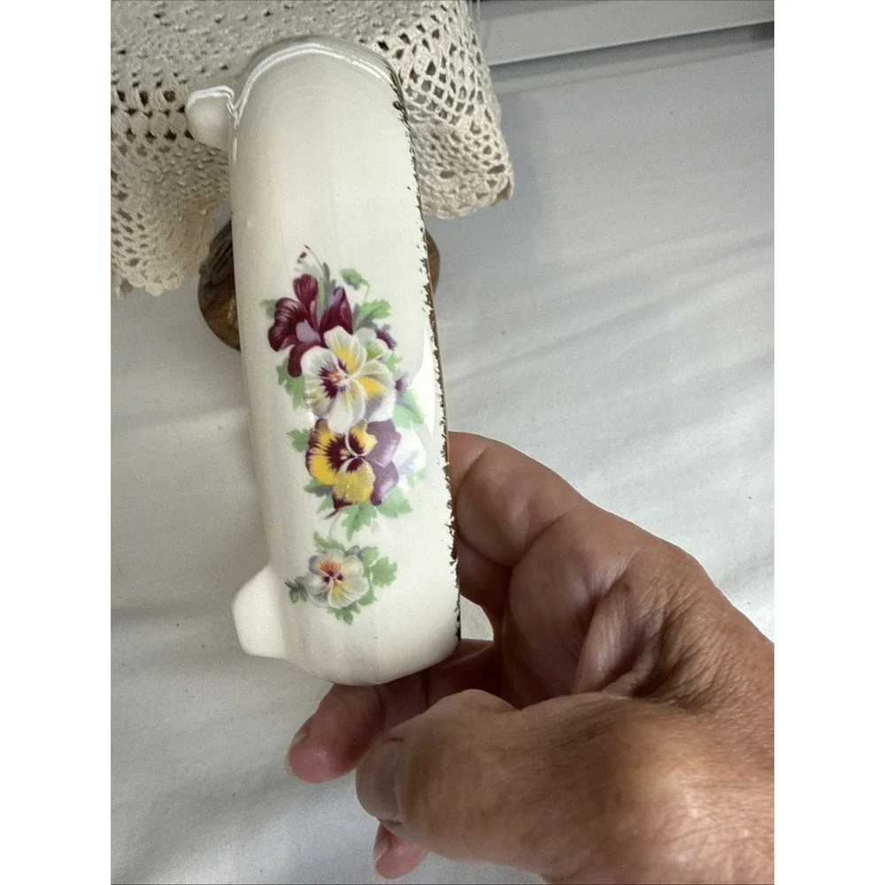 VTG Heart Shaped Pansy Posey Flower Table Top Ring Vase 6.25X5.5